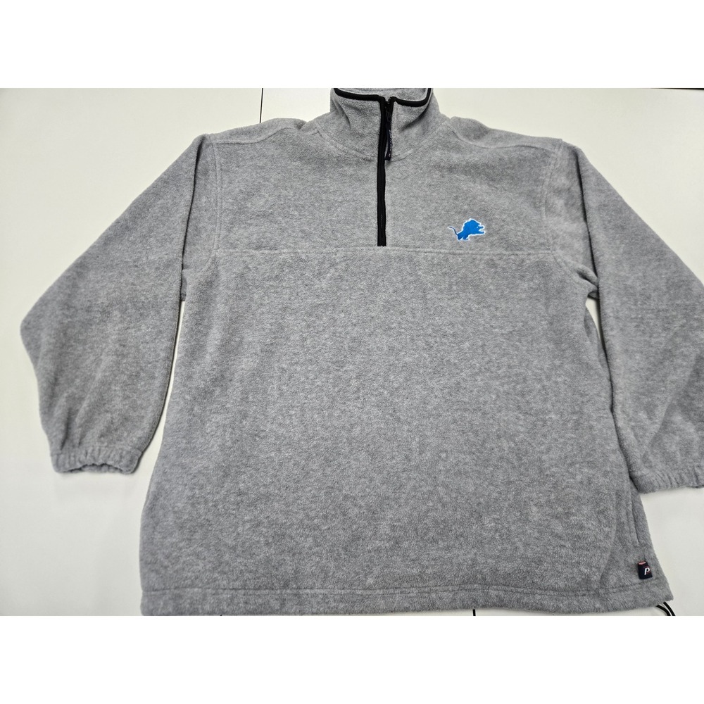 Pro Player Detroit Lions Quarter Zip Fleece Pullover Mens Large Gray NFL